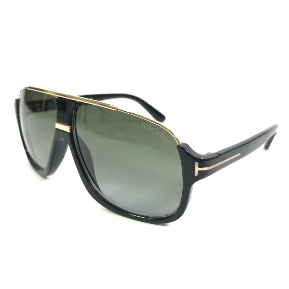 Tom Ford Sunglasses Elliott TF335 01P Black Gold Aviator Frames w/ Green Lenses